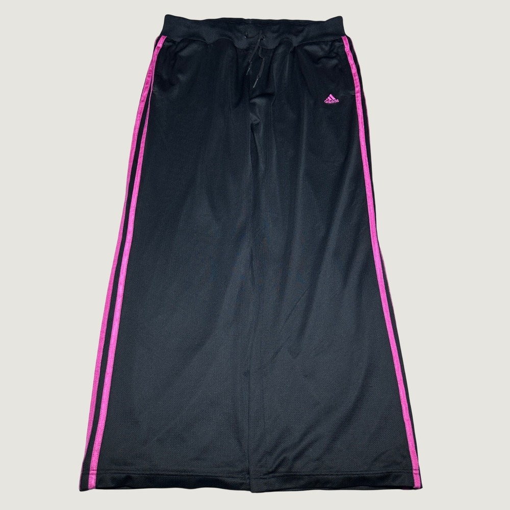 Adidas Track Pants Womens XL Wide Leg Mesh 3-Stripe Baggy Vintage Y2K Black Pink